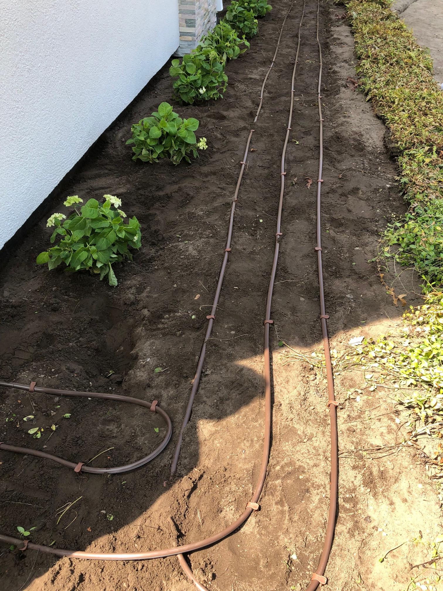 Droppbevattning i trädgård i Höllviken